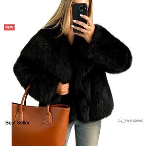 Faux Fur Coat Shaggy Lapel Jacket Oversized Chic Winter Outerwear with Pockets